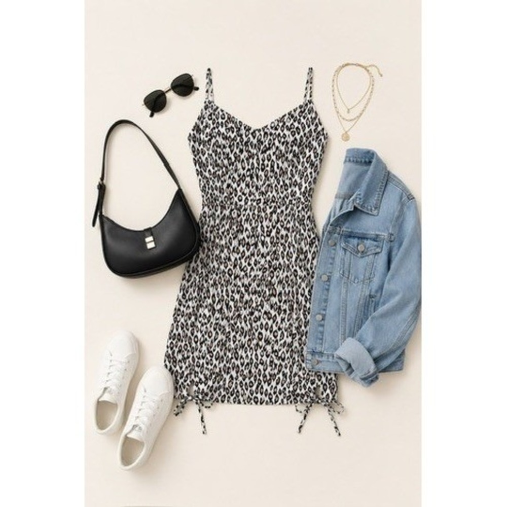 Darlove Jones Leopard Print Mini Dress Size Small - Animal Print, Tie-Hem Slit‎